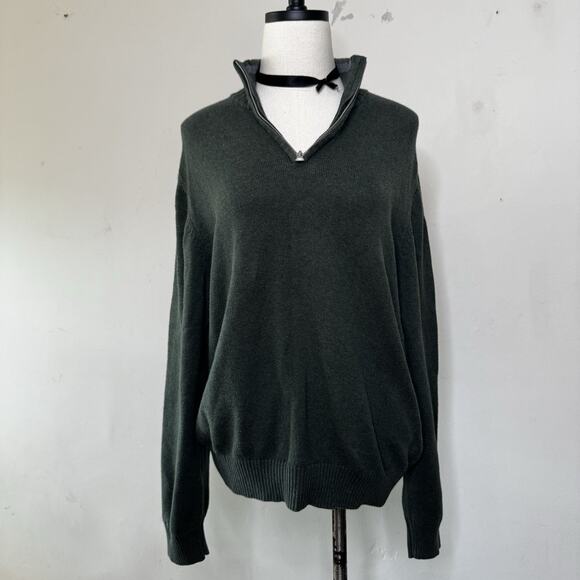 Y2K Earthy Green Cotton 1/4 Zip Mock Neck Pullover Sweater Hippie Mountain Man M - Picture 2 of 6